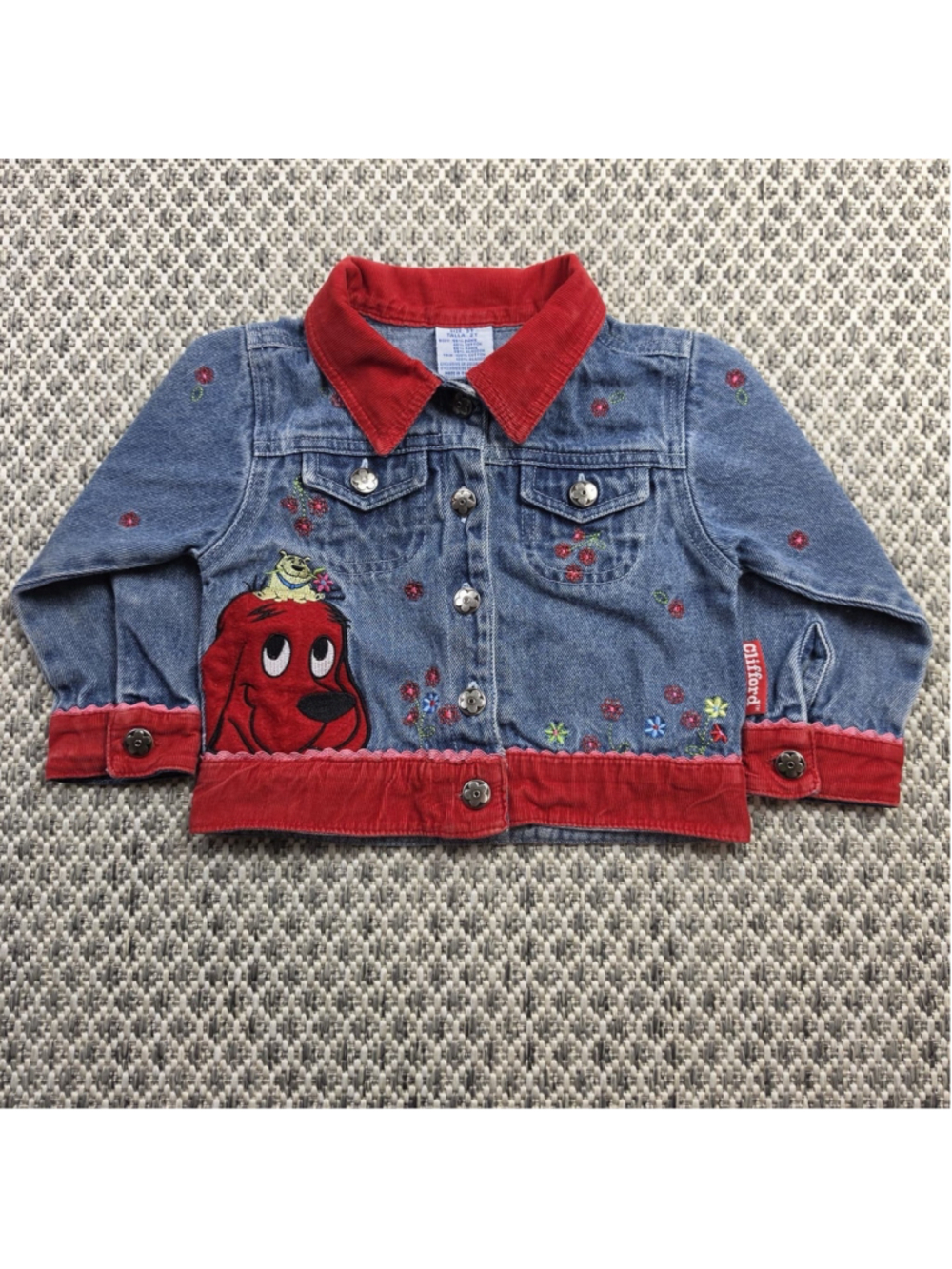 Clifford The Big Red Dog Toddler Denim Jacket Embroidered Floral Size 2T Vintage